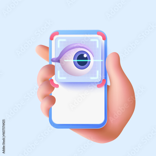 Flat vector illustration of a smartphone showing biometric eye scan for identity verification or access control, with transparent background.
