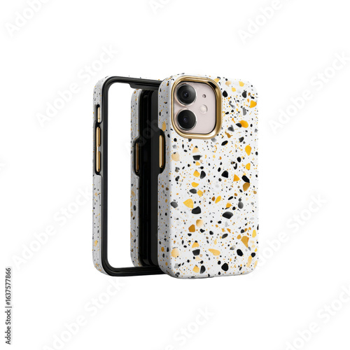 Stylish iPhone Case with Terrazzo Pattern - Gold and Black Accents