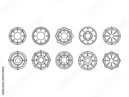 Gear Sets: A meticulously curated array of detailed gear illustrations, perfect for tech and industrial design. A collection showcasing precision and functionality.