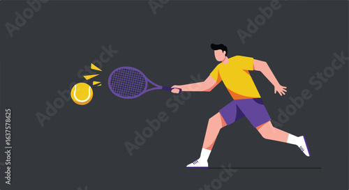 Graphic of a tennis player about to hit the ball, dressed in sporty attire