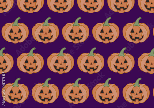 Patrón de calabaza sonriente en fondo morado