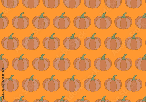 Patrón de calabazas con tallo en fondo naranja