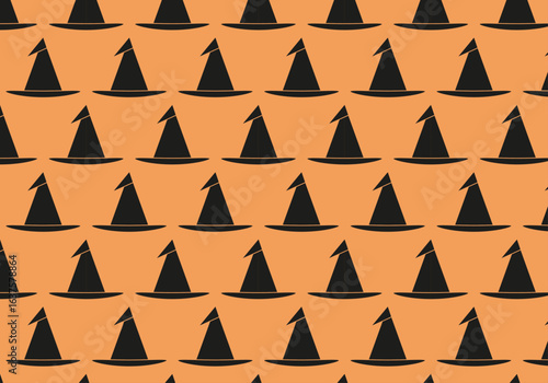 Fondo de patrón de gorros de bruja en fondo naranja