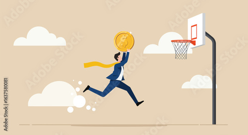 Business Success and Financial Achievement Concept with Basketball