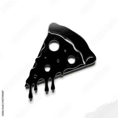 Black Silhouette Icon Food 3D – A 3D black silhouette of a slice of pizza with visible cheese drips