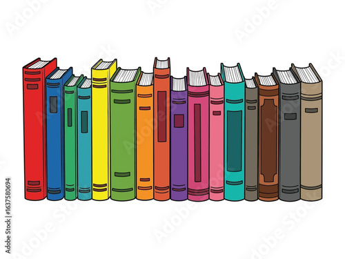 Colorful Collection of Books: A vibrant assortment of books stands in a neat row, their spines showcasing an array of colors and inspiring a love of reading.