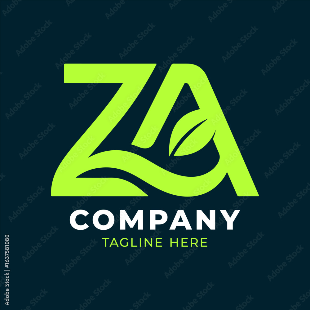 Fototapeta premium ZA letter green leaf logo design