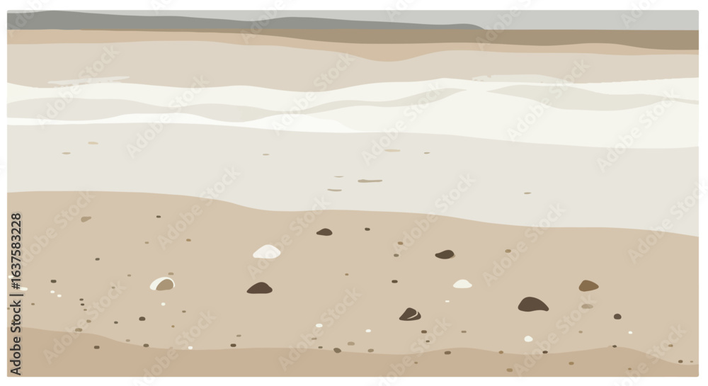 Obraz premium Calm, neutral beach scene with gentle waves and smooth stones on the shore