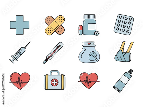 Medical Icons Set: A comprehensive collection of medical icons, perfect for illustrating healthcare concepts. It depicts the essence of medical practice and care