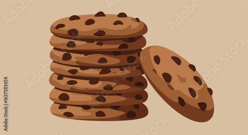Stack of delicious treats with chocolate bits on a beige background