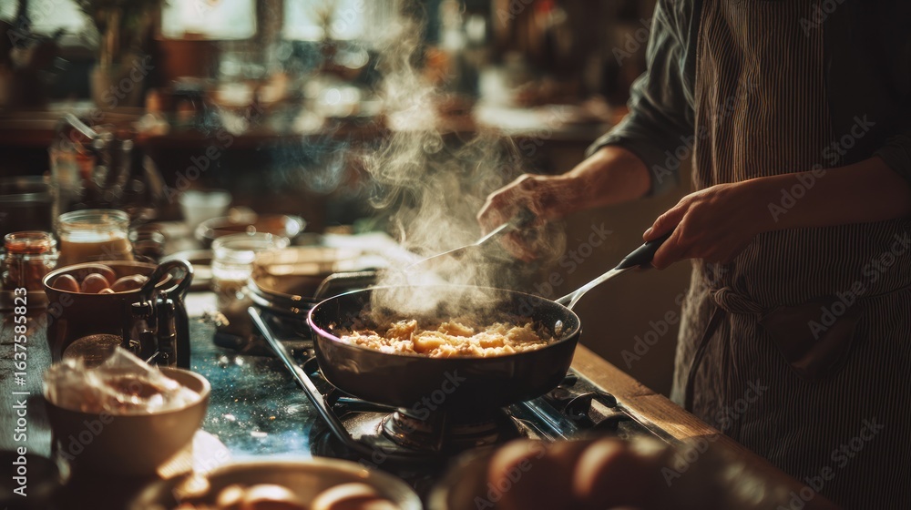Fototapeta premium Person cooking food in kitchen