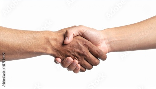 handshake isolated on white background, Handshake between two businesspeople overlaid with digital network connections symbolizing partnership