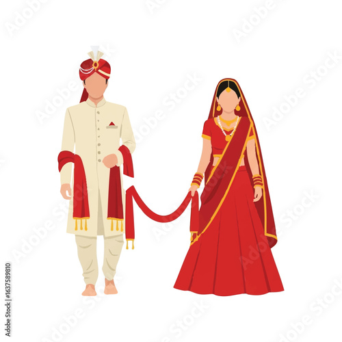 Minimal Hindu Wedding Couple Pheras Ceremony Vector Illustration