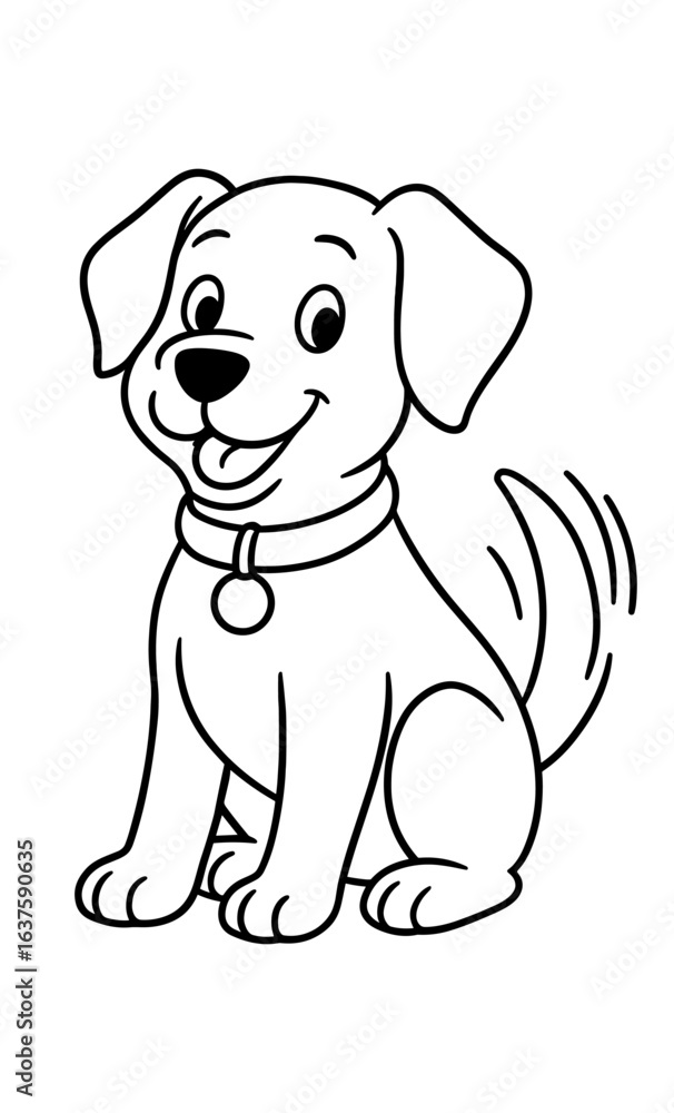 Fototapeta premium Smiling cartoon dog outline for coloring books