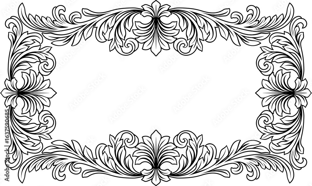 Obraz premium Filigree Heraldic Crest Motif Floral Pattern Frame
