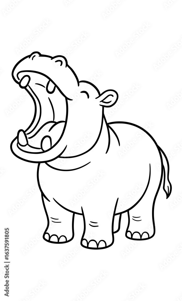 Fototapeta premium Playful hippopotamus outline with open mouth for children's coloring books