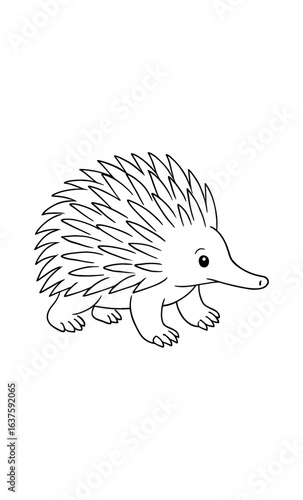 Cute echidna line art illustration for kids coloring pages