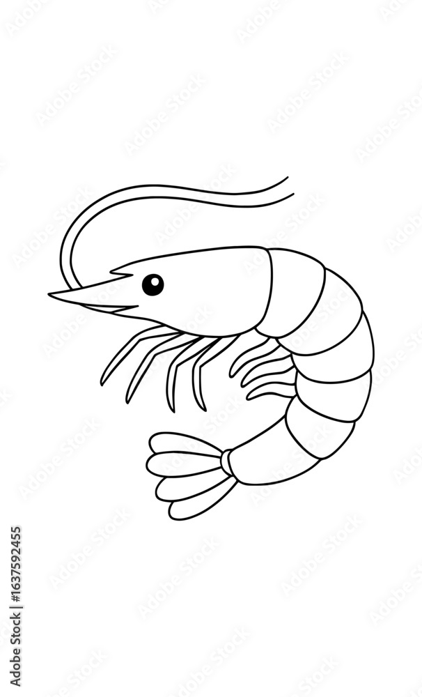 Naklejka premium Black and white shrimp outline for coloring pages and sea life designs