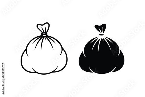 Minimalist Trash Bag Icon in Outline and Solid Style – Vector Illustration for Waste, Garbage, or Cleaning Concepts