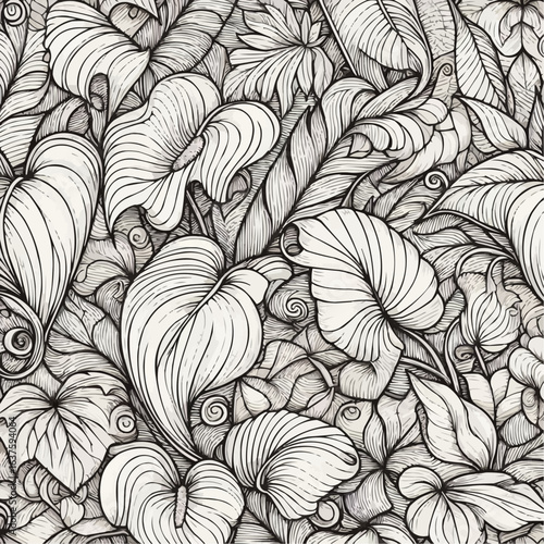 Wallpaper Mural Intricate black and white floral pattern with detailed leaves and flowers for background design
 Torontodigital.ca