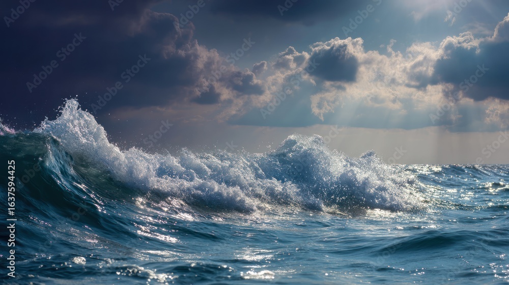 Fototapeta premium Powerful ocean waves under stormy sky