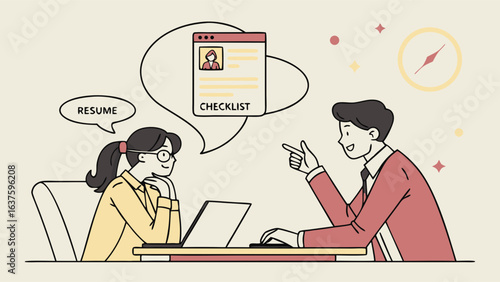 Interviewer Explaining Checklist to Candidate Regarding Resume Review.