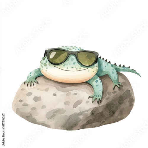 a cute Chubby lizard lying lazily on a rock