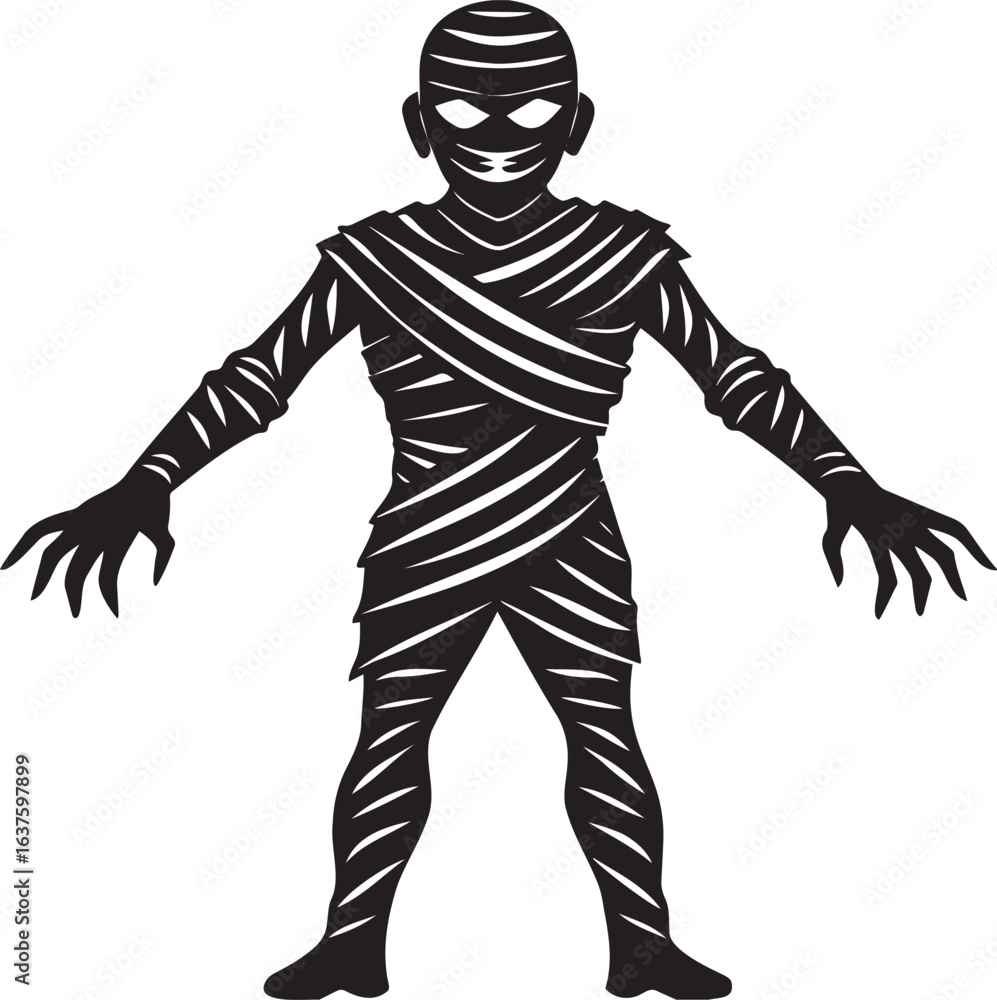 Fototapeta premium Detailed ancient mummy silhouette in a dark and spooky style - minimalist mummy vector icon illustration