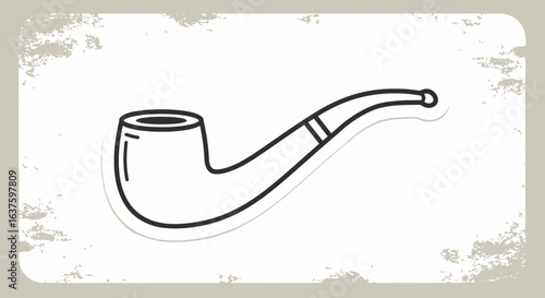 Classic Tobacco Pipe Illustration: Black Line Art Drawing of a Curved Smoking Pipe with a Bowl and Stem
