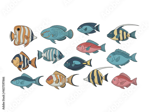 Colorful Underwater Ballet: An eye-level view of a vibrant array of marine life. Showcasing the diverse beauty of the underwater world, where each fish seems to dance.