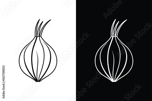 Scallion Line Icon Simple Vector Drawing of Long Stalks and Roots