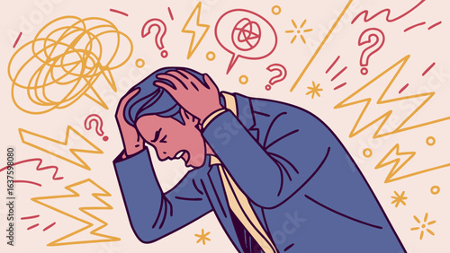 Stressed Businessman Grappling with Overwhelming Problems 1.