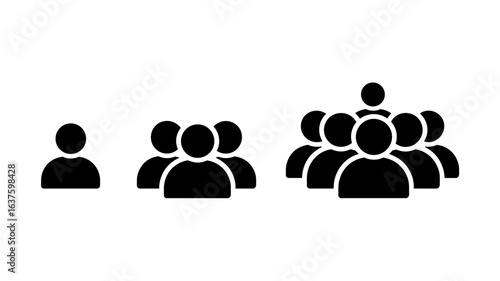 people group icons. small, medium and large group symbol set. transparent png and vector illustration.
