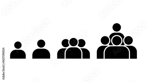 people group icons. small, medium and large group symbol set. transparent png and vector illustration.