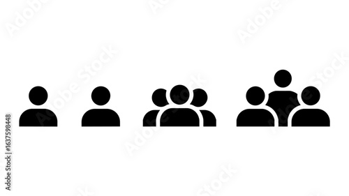 people group icons. small, medium and large group symbol set. transparent png and vector illustration.