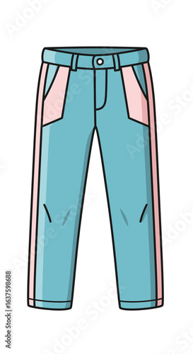 Stylish retro pastel blue and pink trousers illustration. Fashionable streetwear pants isolated on white.