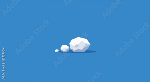 Winter snowballs against a blue background in a flat, simple, minimal style