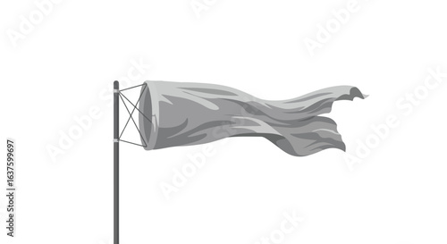 Gray windsock on a pole fluttering in the wind shows wind direction indicator