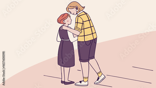 Tender Embrace Illustrated Woman and Child Sharing a Moment.