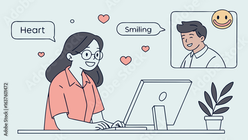 Woman Smiling While Video Chatting with a Smiling Man.