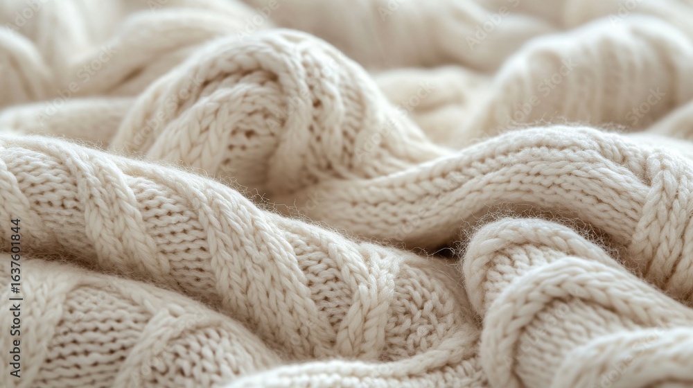Fototapeta premium Close-Up of Soft Cream Cable Knit Texture for Cozy Textile and Fashion Imagery