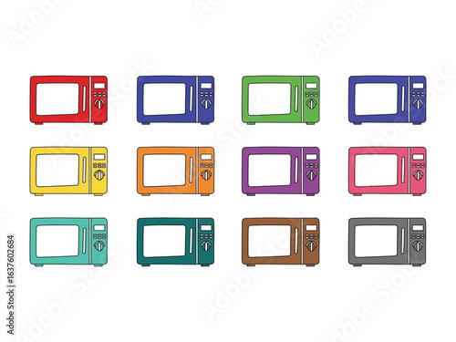 Microwave Oven Collection: An assortment of colorful, eye-catching microwave ovens with modern, minimalist design, perfect for adding a splash of vibrant energy to any kitchen.