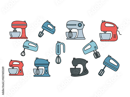 Assorted kitchen Mixer Illustrations: Collection of colorful mixer illustrations, capturing the essence of culinary creativity.