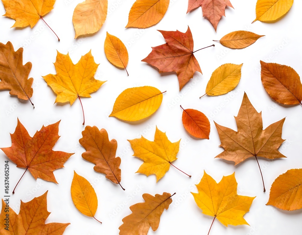 Fototapeta premium Autumn leaves arranged on white background (1)