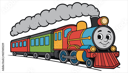 Cute Cartoon Train Vector Illustration with Colorful Carriages