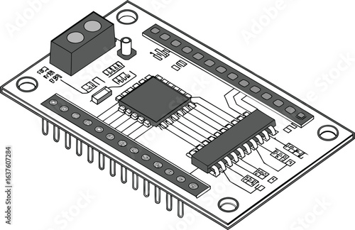 Microcontroller Design for Electronics Projects. Detailed Microcontroller Illustration for Technology Applications. High Quality Microcontroller Graphic for Circuit Design. Modern Microcontroller