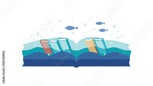 Discover knowledge ocean books underwater reading sea education learning literature aquatic open book concept