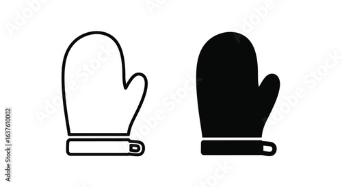 Oven Mitt: Outline and Silhouette Icon

