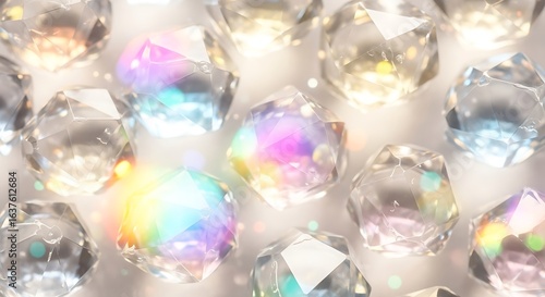 Gemstones and iridescent light flares create a dazzling display for backgrounds or creative design elements ideal for a magical presentation