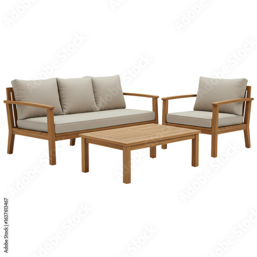 Wallpaper Mural Wooden Outdoor Patio Furniture Set: Sofa, Chairs, and Coffee Table Torontodigital.ca